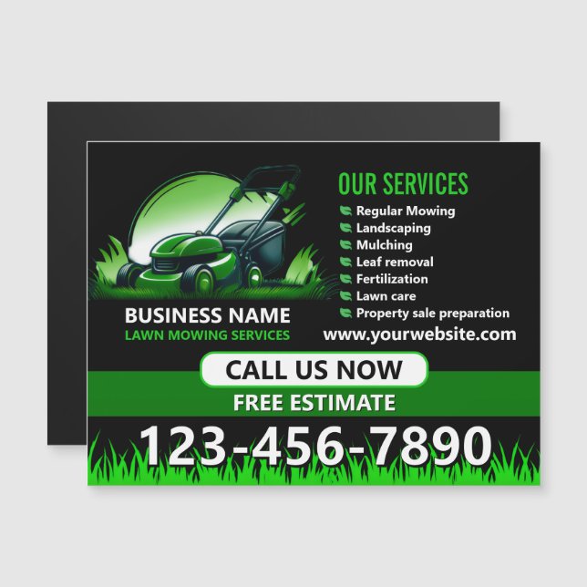 Black Green Professional Lawn Care Promo Magnet (Front/Back)