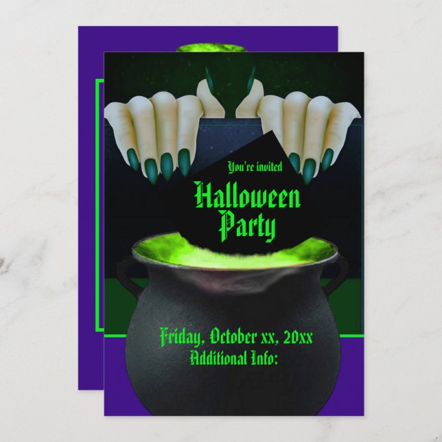 Black Green & Purple Witches Brew Invitation (Front/Back)