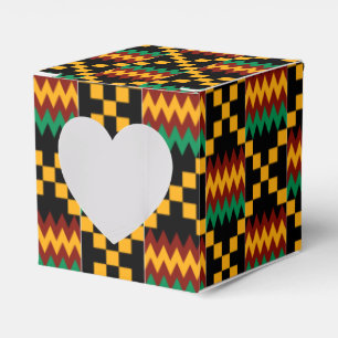Black, Green, Red, and Yellow Kente Cloth Favour Box