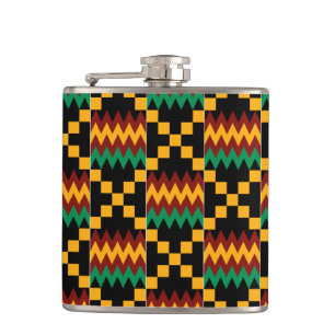 Black, Green, Red, and Yellow Kente Cloth Hip Flask