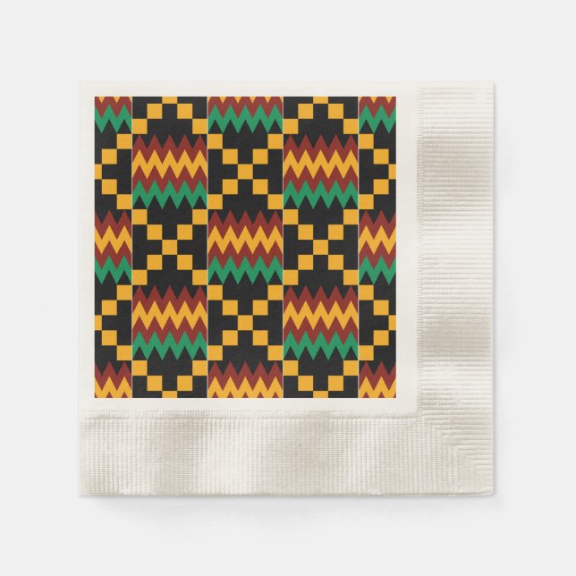 Black, Green, Red, and Yellow Kente Cloth Napkin (Front)