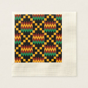 Black, Green, Red, and Yellow Kente Cloth Napkin