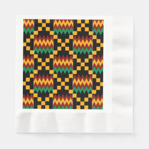 Black, Green, Red, and Yellow Kente Cloth Napkin