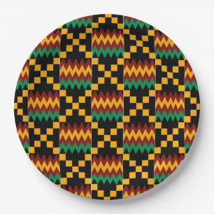 Black, Green, Red, and Yellow Kente Cloth Paper Plate