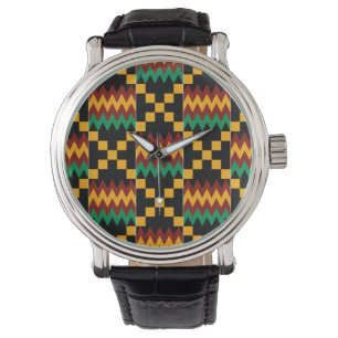 Black, Green, Red, and Yellow Kente Cloth Watch