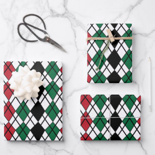 Black Green Red Argyle Pattern Wrapping Paper Sheet