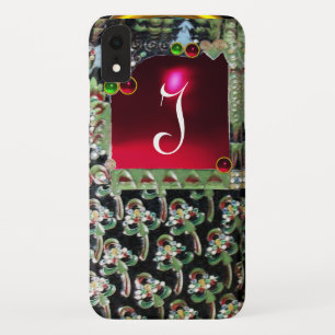 BLACK GREEN RED ART NOUVEAU GEMSTONE MONOGRAM Ruby iPhone XR Case