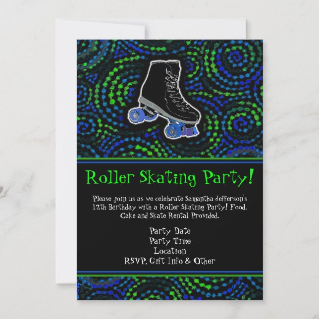 Black/Green Roller Skating Party Invitation (Front)
