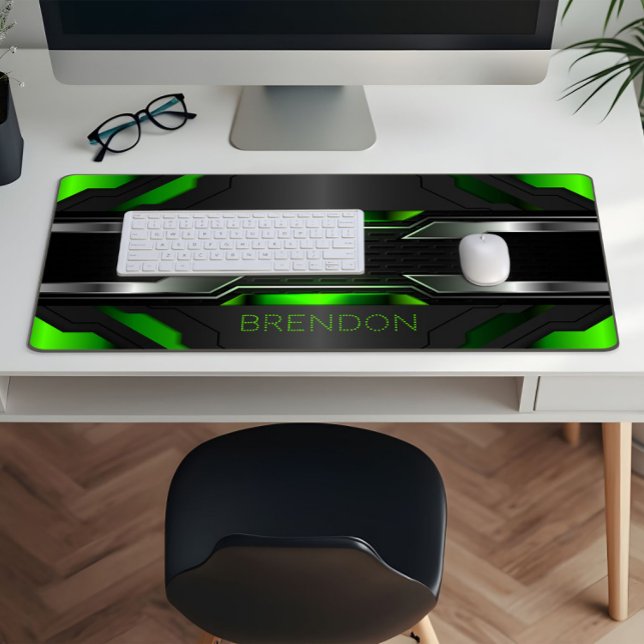 Black Green Silver Gaming Background Desk Mat (Creator Uploaded)