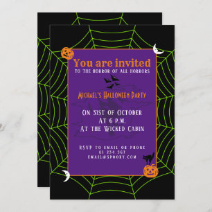 Black green spider web Halloween pattern Invitation