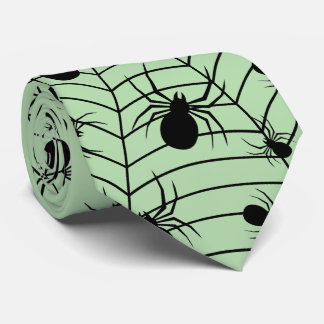 Black Green spiders spiderweb Halloween pattern Tie