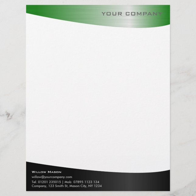Black Green Steel Professional Letterhead (Front)