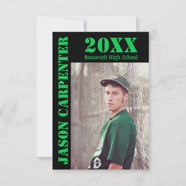 Black/Green Stencil Letters - 3x5Grad Announcement (Front)