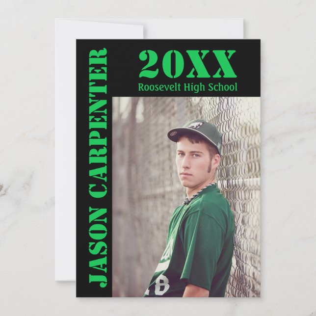 Black/Green Stencil Letters - Grad Announcement (Front)