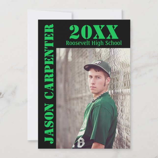 Black/Green Stencil Letters - Grad Announcement (Front)
