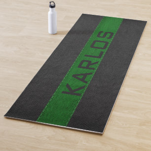Black & green stitched leather stripes yoga mat