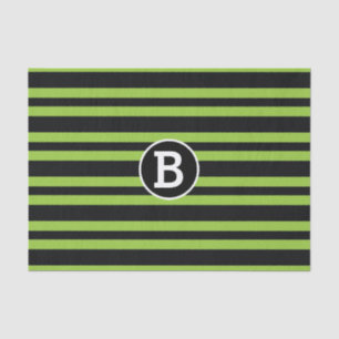 Black & Green Stripes Monogram Letter Initial Tissue Paper