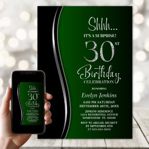 Black Green Surprise 30th Birthday Invitation