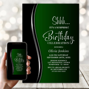 Black Green Surprise Birthday Party Invitation