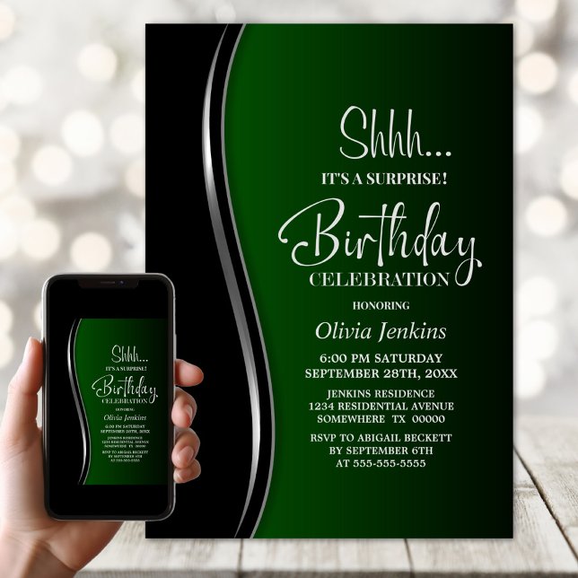 Black Green Surprise Birthday Party Invitation (Creator Uploaded)