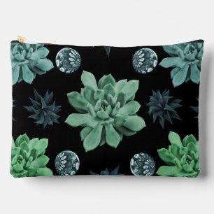 Black Green Teal Botanical Garden Pattern Accessory Pouch