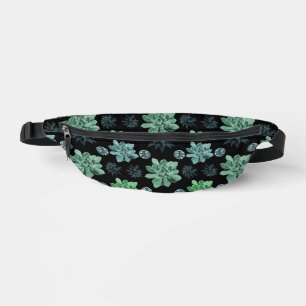 Black Green Teal Botanical Garden Pattern Bum Bags