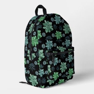 Black Green Teal Botanical Garden Pattern Printed Backpack