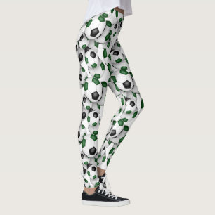 black green team colors soccer balls pattern leggings