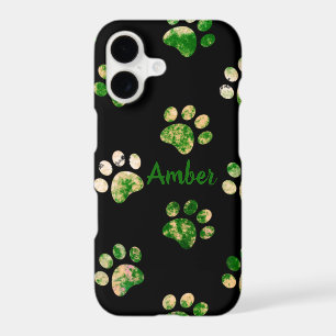Black Green Texture Paw Print Pattern Personalised
