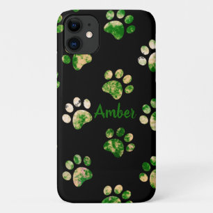 Black Green Texture Paw Print Pattern Personalised Case-Mate iPhone Case