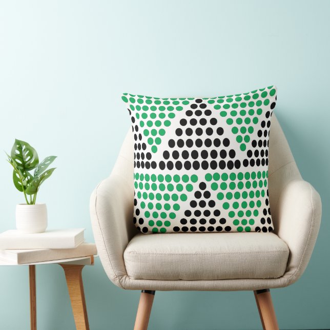 Black Green Triangle Polka Dot Pattern Cushion (Chair)