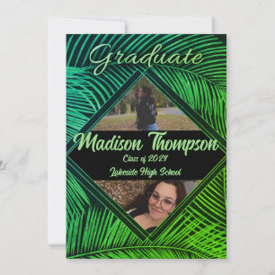 Black & Green Tropical Palm Graduation Invitation