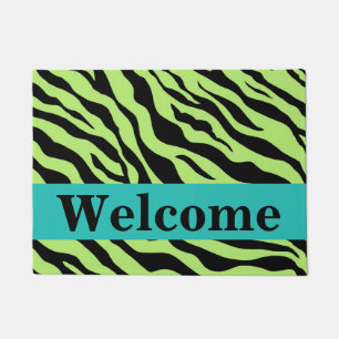 Black Green Turquoise Zebra Skin Pattern Welcome Doormat