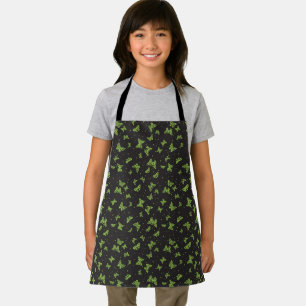 Black green vintage butterfly motif pattern apron