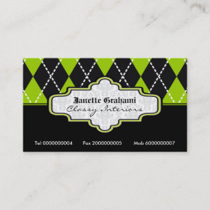 Black green white argyle trendy business cards