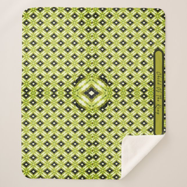 Black, Green & White Diamond Pattern Sherpa Blanket (Front)