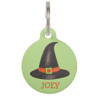 Black Green Witch Witches Hats Happy Halloween Pet Tag