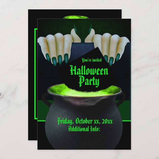 Black & Green Witches Brew Invitation (Front/Back)