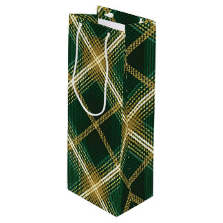 BLACK GREEN YELLOW IRISH PLAID PATTERN WINE GIFT BAG