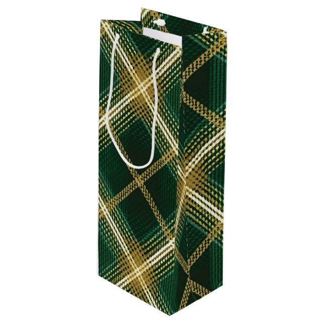 BLACK GREEN YELLOW IRISH PLAID PATTERN WINE GIFT BAG (Front Angled)