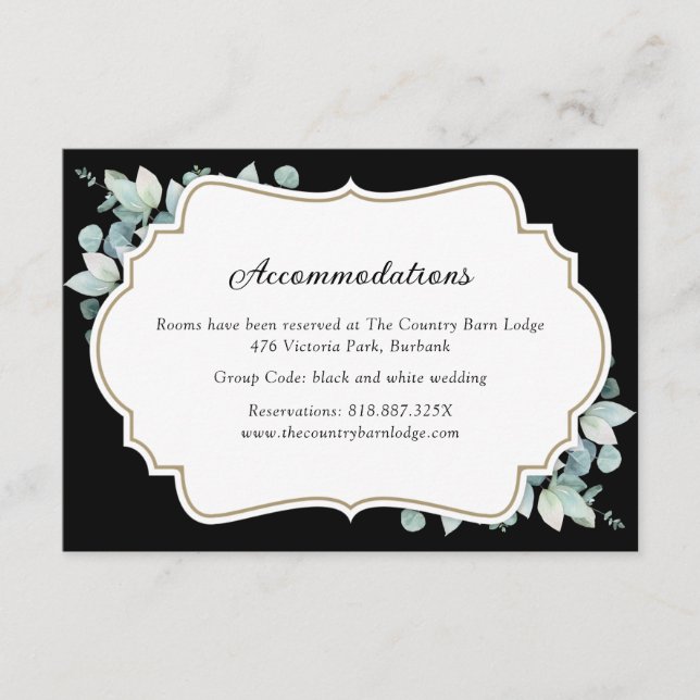 Black Greenery Eucalyptus Hotel Accommodation Card (Front)