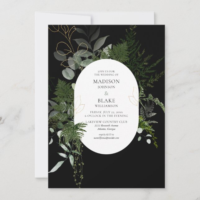 Black Greenery Forest Wedding Invitation (Front)