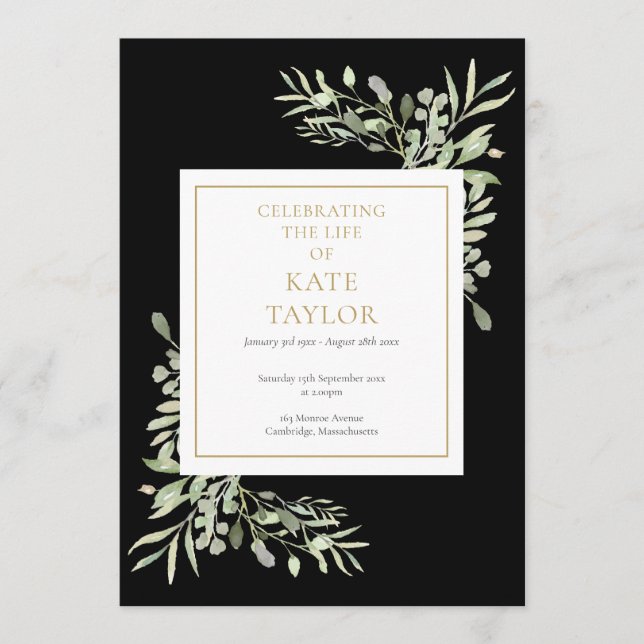 Black Greenery Funeral Memorial Order Of Service Programme (Front)