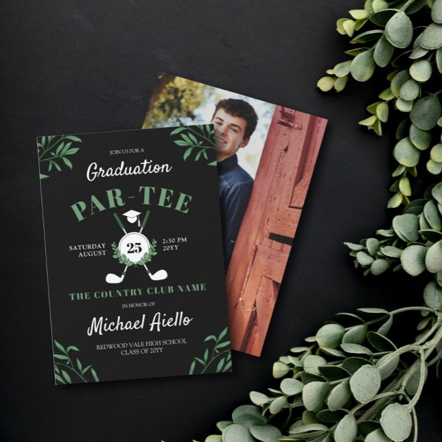 Black Greenery Golf Themed Graduation Party Invitation (Creator Uploaded)