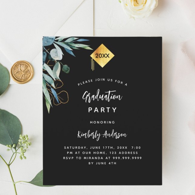 Black greenery graduation party invitation (Creator Uploaded)