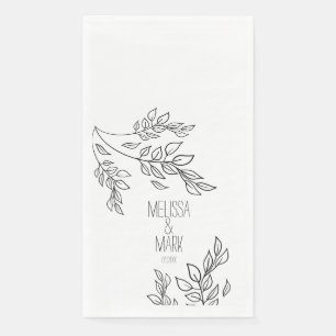 Black Greenery Hand Drawn Name Wedding  Napkin