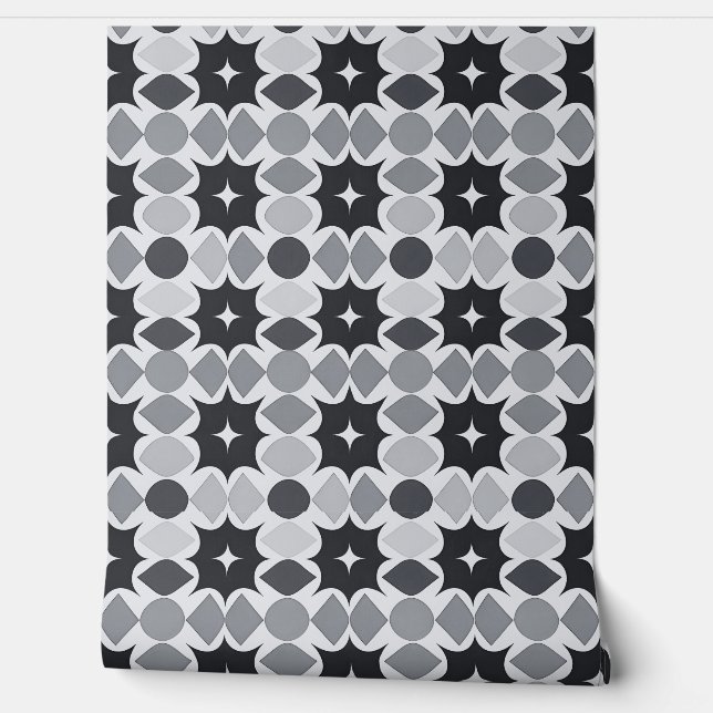 Black Grey Abstract Retro Geometric Pattern Wallpaper (Unrolling)