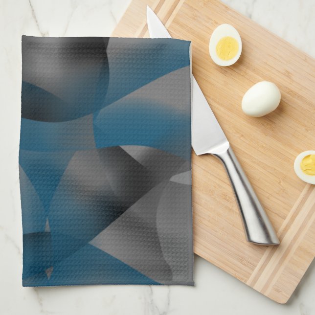 Black grey and blue ripples, with gradient parts   tea towel (Quarter Fold)