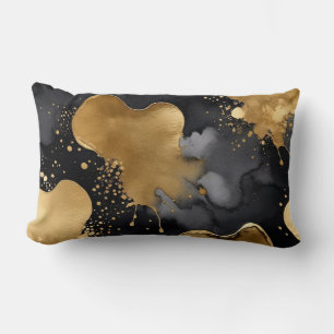 black, grey and gold abstract lumbar cushion