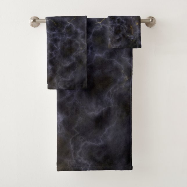 Black Grey and Gold Marble Pattern Bath Towel Set (Insitu)